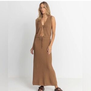 Rhythm Brown Knit Maxi Skirt and Vest Set